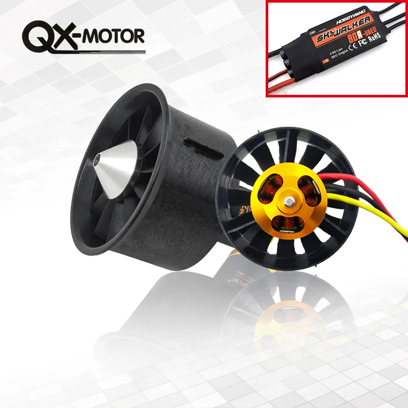 

QX-MOTOR DIY Drone 64mm EDF Set 2822 3800KV Brushless Motor with 12 Blades Ducted Fan With 80A esc for RC Airplane Model Parts