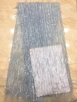 

High quatily African Sequins Net Lace Fabric 2019 new Style Nigeria Sequined french Mesh Tulle Lace For Wedding Dress blue(7-19