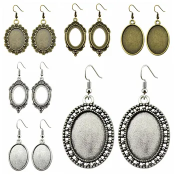 

5 Pairs Fit 18x25mm Oval Shape Glass Cabochon Zinc Alloy Dangle Earrings Hooks Cabochon Base Setting DIY Jewelry Findings Making