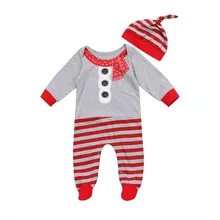 Emmaaby/Рождественский комбинезон шапка в полоску для новорожденных мальчиков и девочек