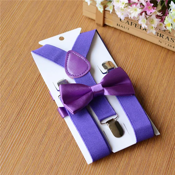 Mantieqingway для мальчиков и девочек, подтяжки для детей, регулируемые эластичные подтяжки с 3 зажимами на спине, Детские подтяжки, комплект с галстуком-бабочкой на подтяжках для свадьбы - Цвет: Purple