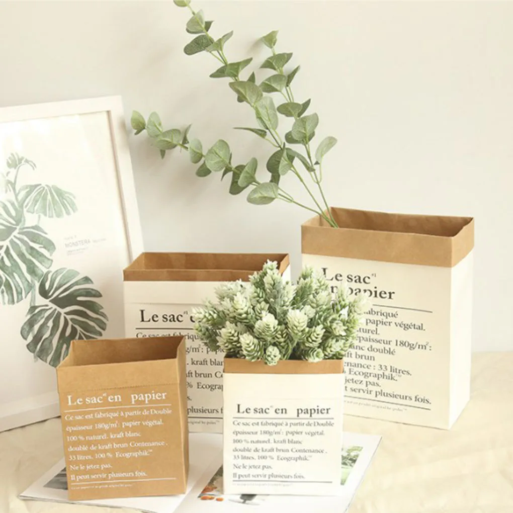 

Washable Kraft Paper Bag Home Desk Plant Flowers Pot Holder Bags Multifunction Home Reuse paper storage Pouch Bags Kraft Paper