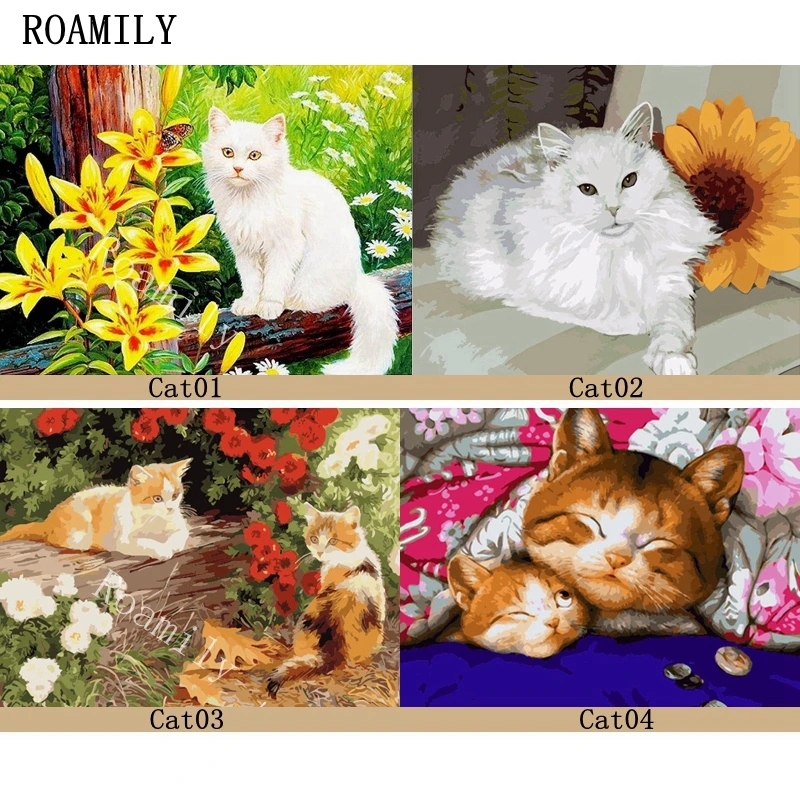 ROAMILY 22 Models Lovely Cat with Flowers/Dogs Animal Series DIY Oil