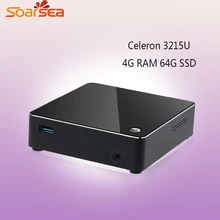 Soarsea мини карманный компьютер NUC Intel Celeron 3215U 4 ГБ ОЗУ 64 ГБ SSD 4 К HD HTPC HDMI + VGA Дисплей Wi-Fi Bluetooth