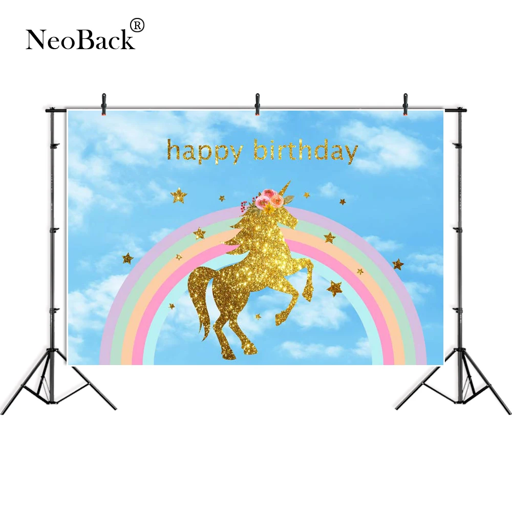 210X150cm Rainbow Sky Gold Unicorn Vinyl Photo Background Photography