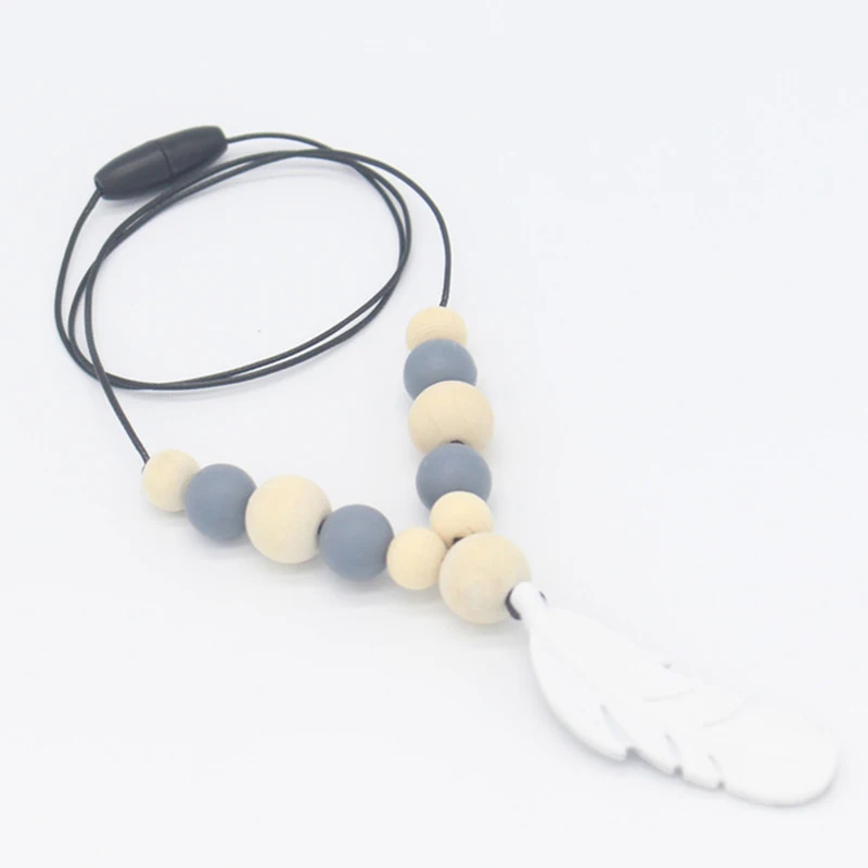 Lovely Baby Silicone Teether Feather Pendant Beads Teething Infant Necklace Chain Chewing Toy