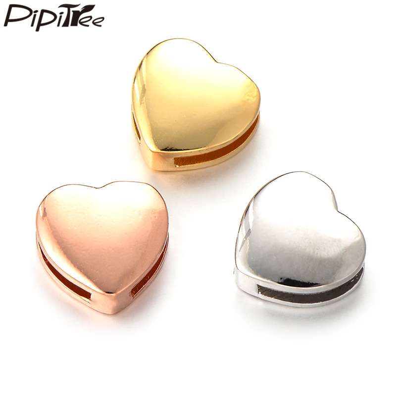 Pipitree High Polish Copper Heart Beads Charms for Jewelry Making Silver Gold Color DIY Trendy Spacer Beads fit Bracelet 13MM