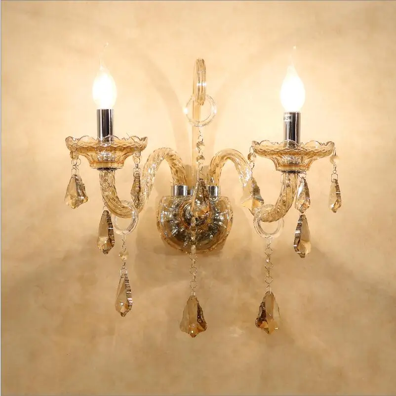European Beside Lamps Wall Light Crystal Living Room Wall Lamp Gold Candle Wall Lamp Romantic