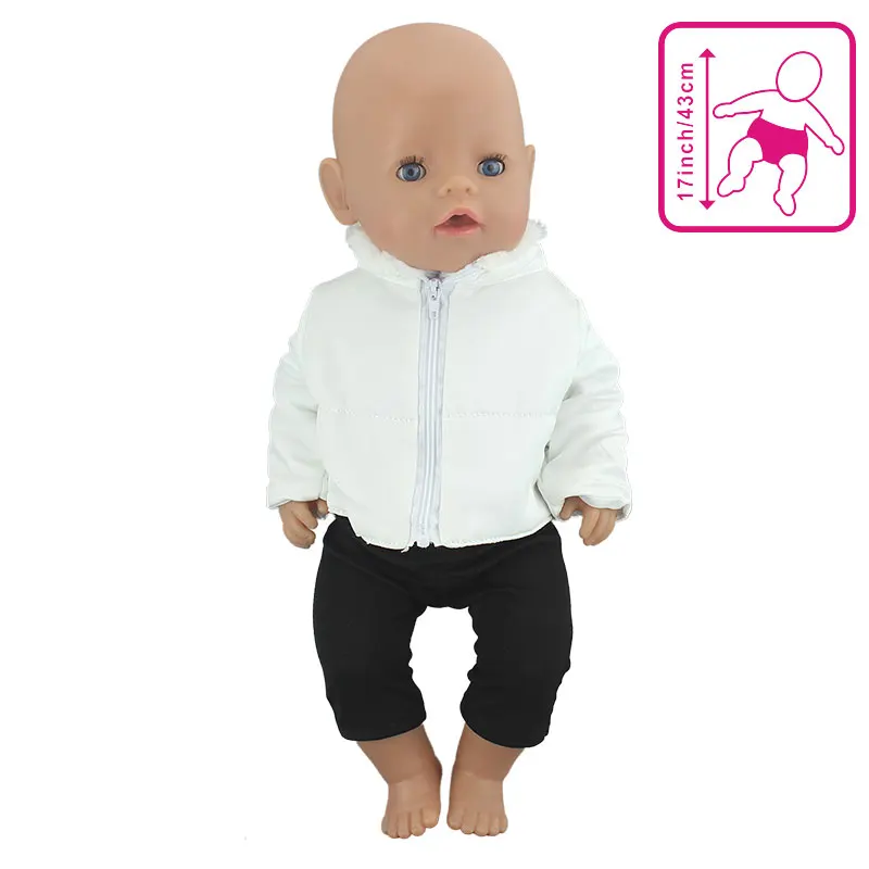 

2Pcs in 1, Sale Doll Clothes Suit Fit 43cm Baby Doll Doll Warm Jackets+Pants and Doll accessories Children best Gift