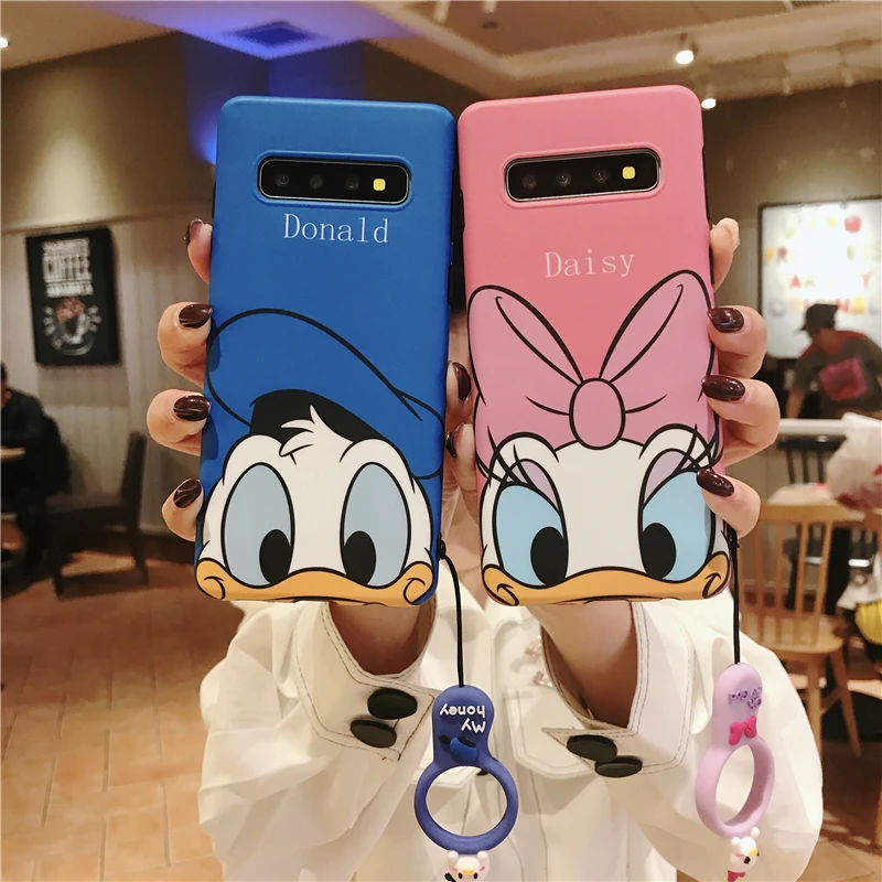 For Samsung S10 plus case cute Donald phone cover for Galaxy note 8/9 soft shell S8/S9+ S10E cartoon Daisy duck fingerring strap
