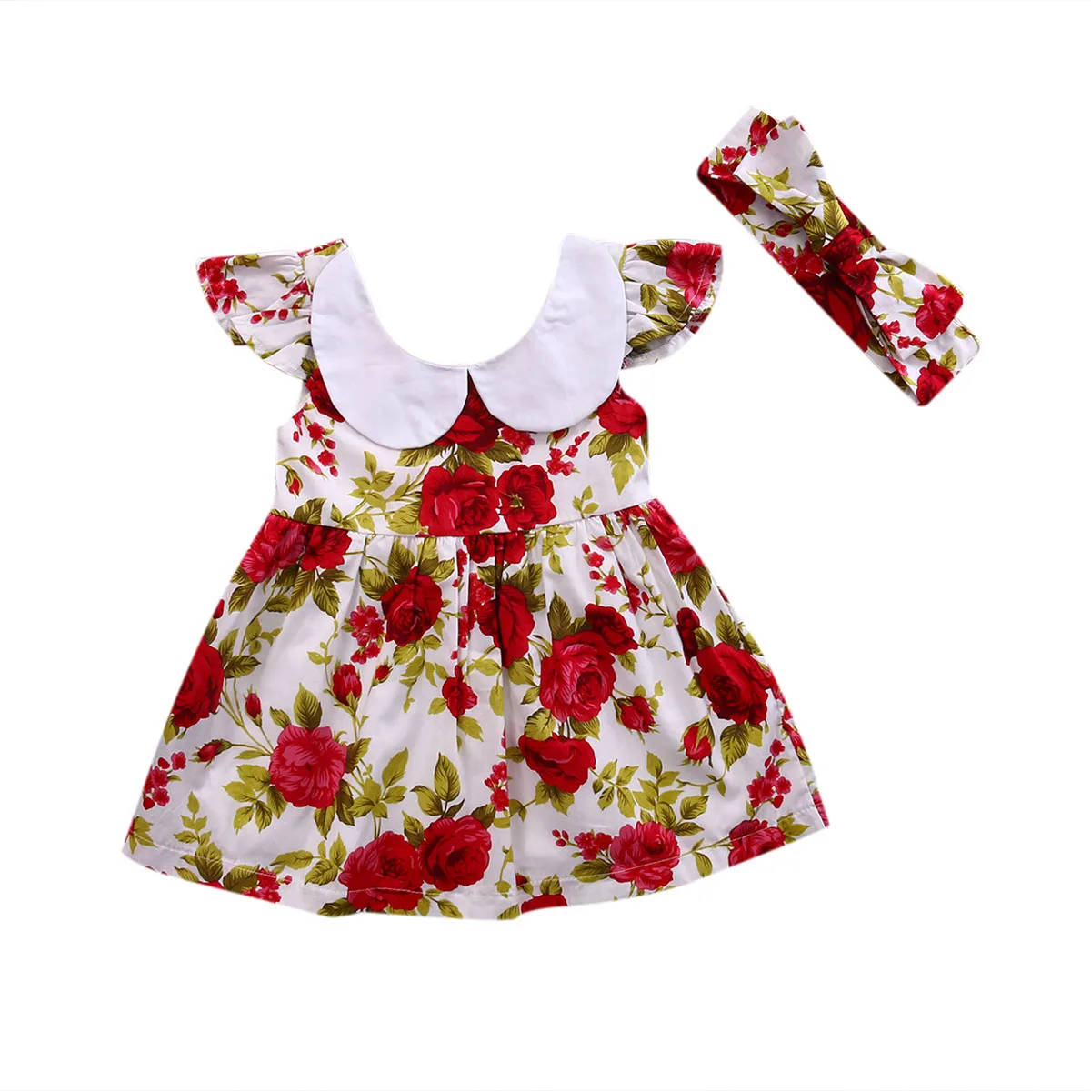 Toddler Kid Baby Girls Clothes Cute Floral Dress+Headband 2Pcs sets Summer baby Tutu Princess