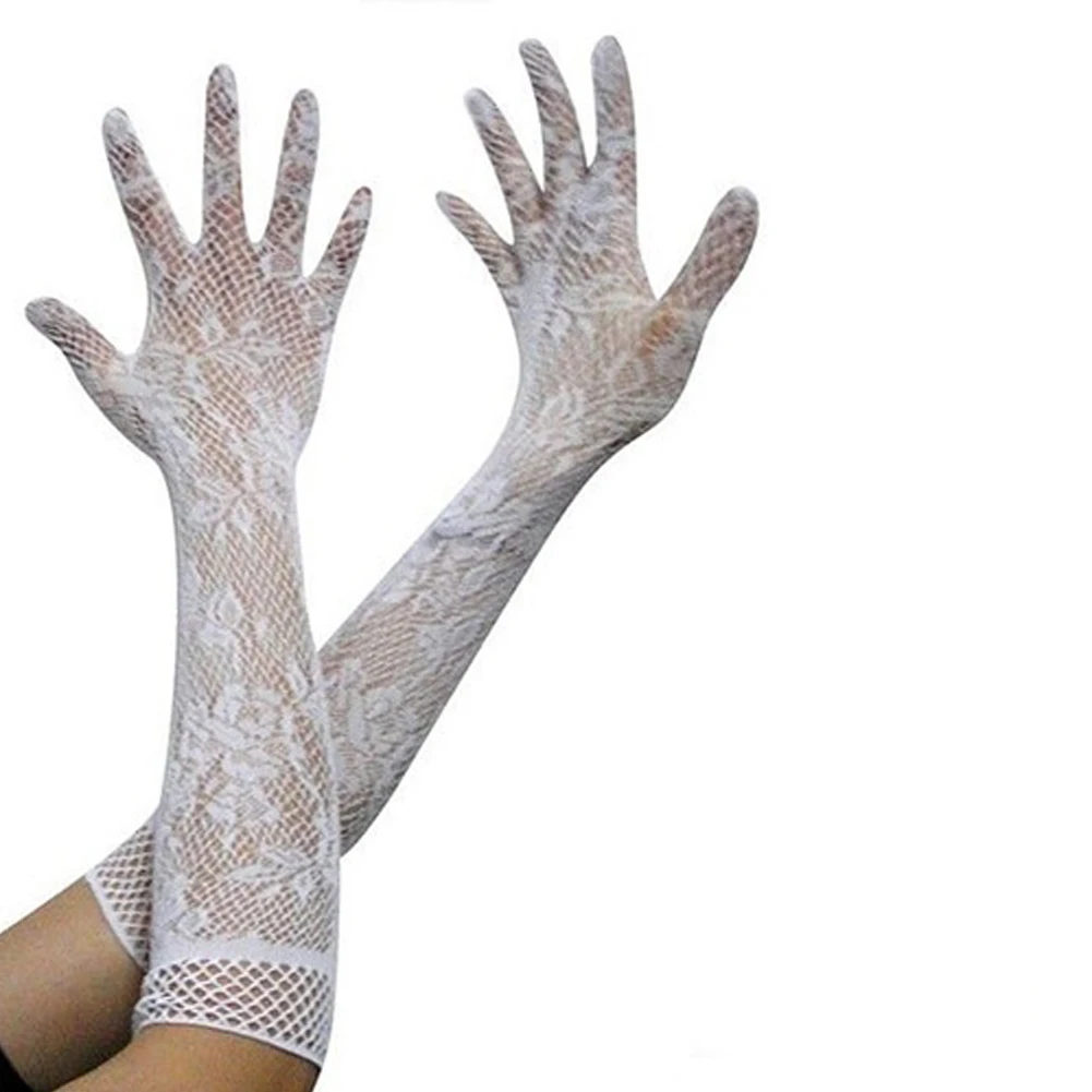 

Sun UV Protection Gloves Sexy Floral Print Long Lace Gloves Women Mittens Lace Summer Ladies Gloves Black Red White