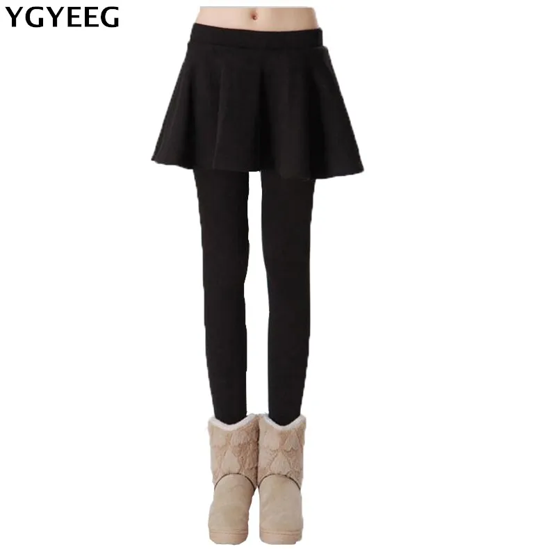 

YGYEEG Women Casual High Waist Leggings Skirt With Pants Solid Skinny Autumn Footless Legging Fake Two Pieces Pencil Pants 2018