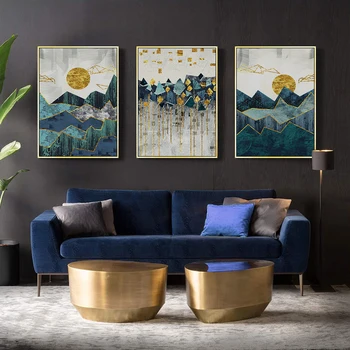 

Sale Nordic Abstract Geometric Mountain Wall Art Painting Golden Sun Art Poster Print Wall Picture for Living Room Decoration