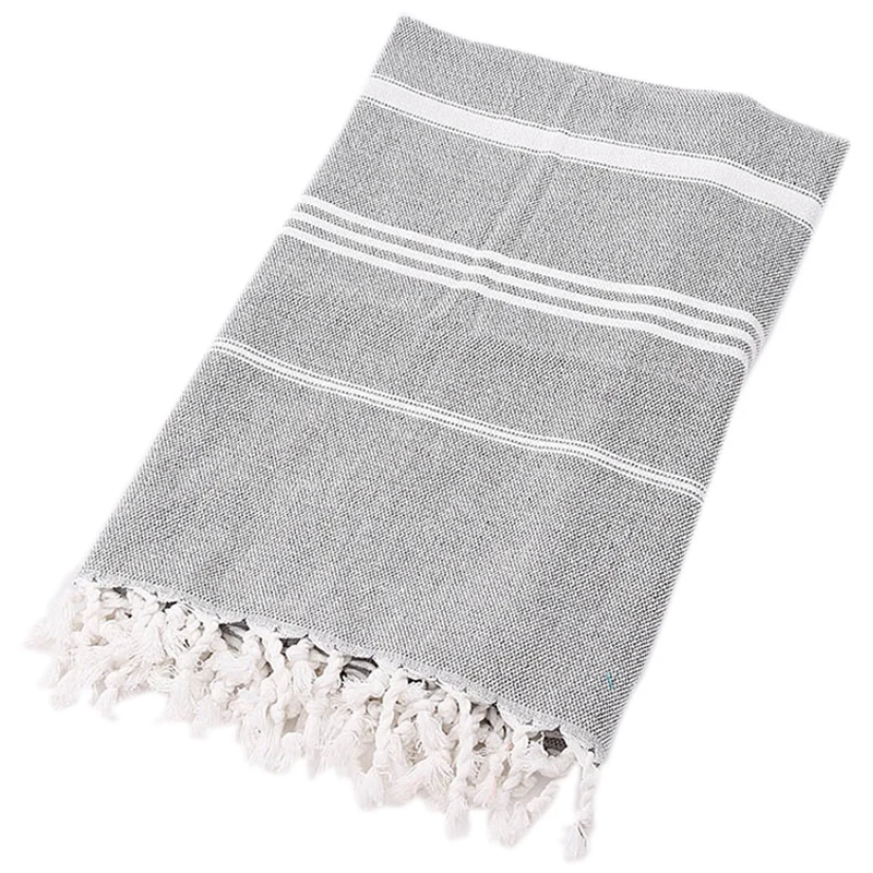Striped Cotton Turkish Bath Towel With Tassels Thin Travel Camping Bath