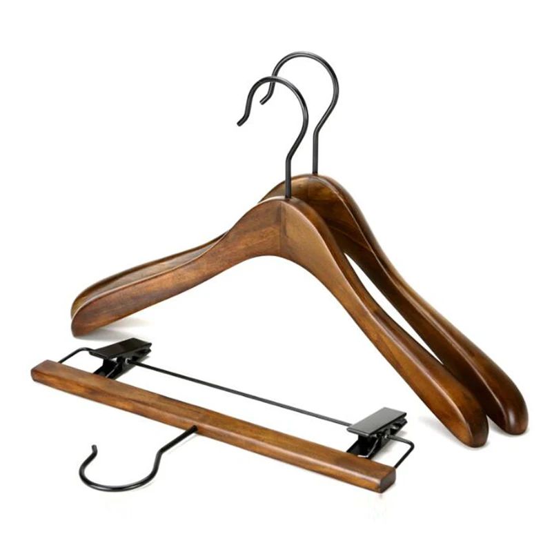 Deluxe Antique Wood Hanger with Rounded Shoulder for Coats, for Pants ...
