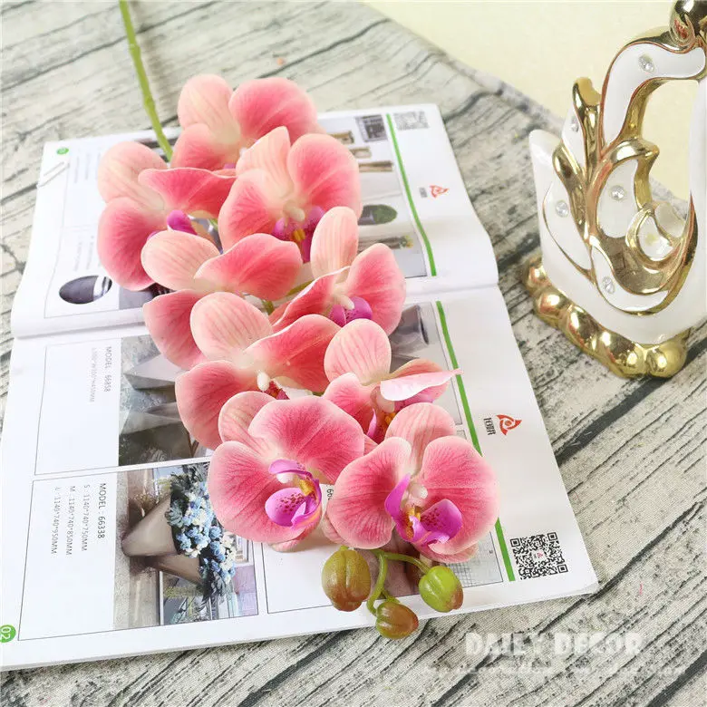 

3D Real touch large 9 heads artificial silicone butterfly orchids wholesale felt latex flowers wedding decorative Phalaenopsis