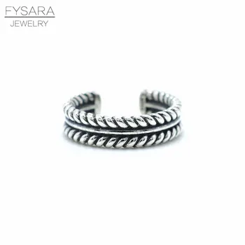 

Fashion Jewelry 925 Sterling Silvers Rings For Women Wave Pure Silver Wheat Ring Black Retro Cuff Ring Adjustable Female Korean