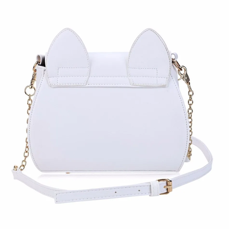 Vegan leather White Cat bag with moon design cat design crossbody bag female handbag with cat ear