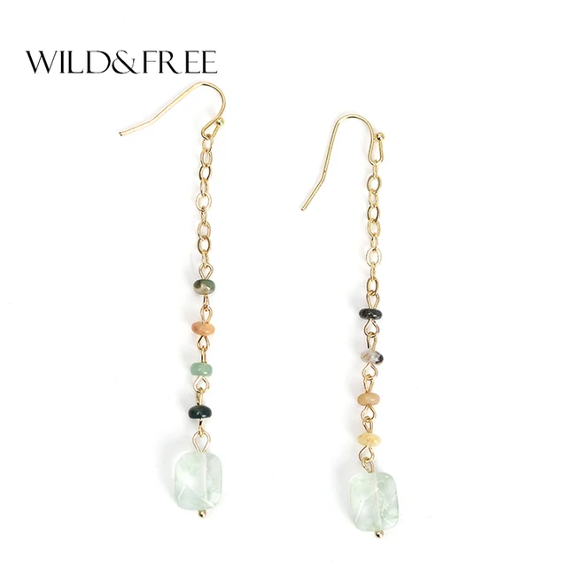 Women Natural Stone Beads Drop Earrings Delicate Gold Link Chain Women Natural Stone Beads Drop Earrings Delicate Gold Link Chain Long Dangle Jewelry For