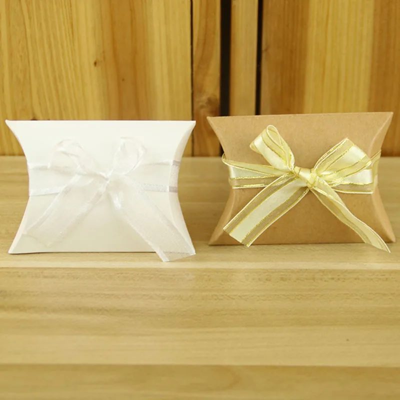 

10pcs New Present Pouch Kraft Paper Pillow Candy Box Wedding Favors Gift Candy Boxes Home Party Birthday Supply