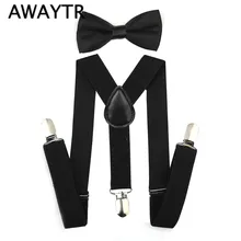 2018 Suspenders and Bow Tie Set Braces Elastic Y back for Children Kids Red Pink Black