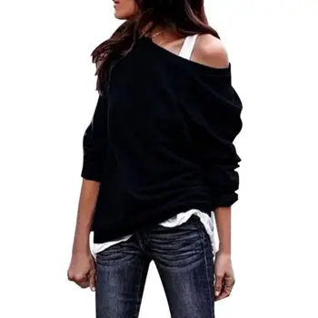 

New 2018 Women Autumn Sexy Solid Color Round Collar Off-the-shoulder Long Sleeve Casual Sweatshirts Pullover Loose Tops
