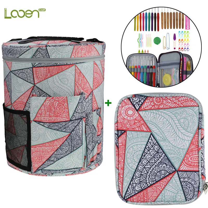 

Looen Crochet Hook Set With Empty Yarn Storage Bag Geometric Patterns Knitting Bag DIY Needle Arts Craft Sewing Tools With Case