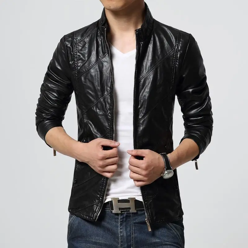 Moto Pour Top Qualité Automne Solide Veste Couro Vestes Fit Doux Homme brown Manteaux Jaqueta Slim m rouge Hommes 5xl Noir De 2019 Faux En Mode Cuir WYI2ED9H