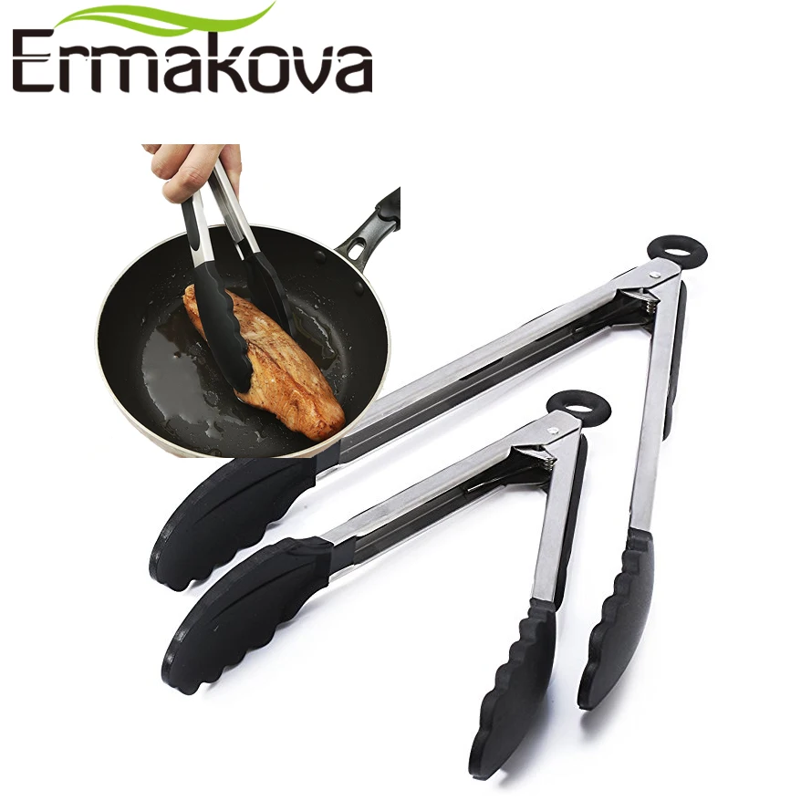ERMAKOVA 2 шт./компл. 9 дюймовые и 12 Черные Кухонные силиконовые щипцы антипригарные из