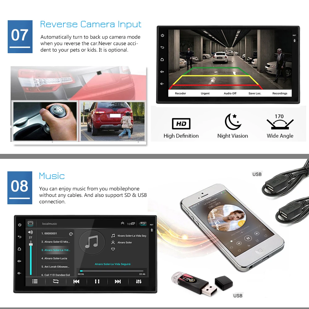  CARRVAS 2 Din Android 8.1 Car Stereo 1G RAM 16G ROM GPS Navigator 1080P Autoradio Quad Core Audio R