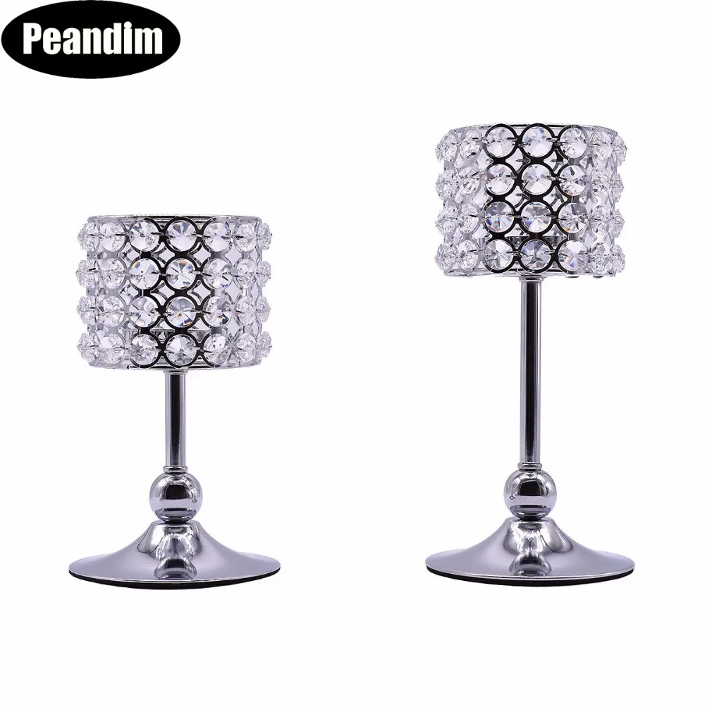 PEANDIM K9 Crystal Candle Holders Set Of Two Cylinder Candlestick Holder For Table Centerpieces