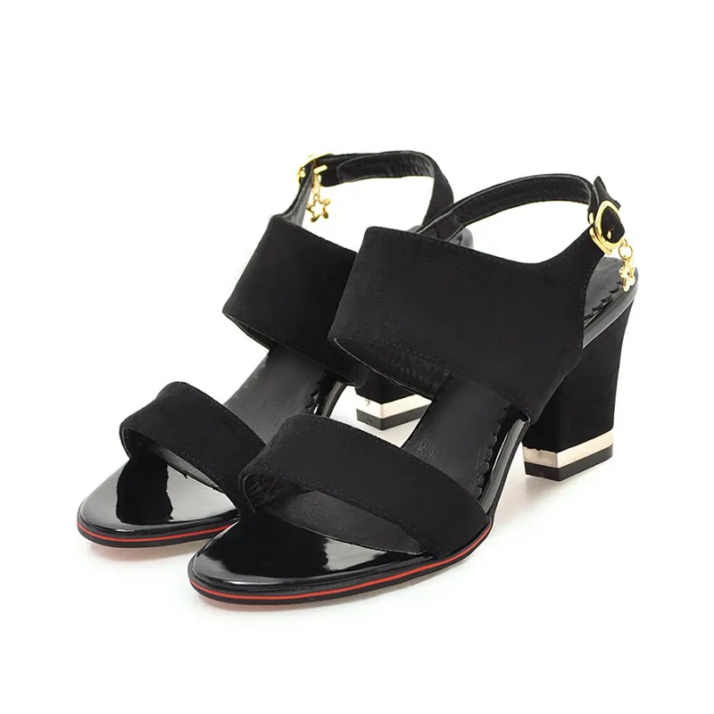 Lapolaka New Fashion Large Size 28-52 Black Red Shoes Woman Sandals Open Toe Buckle Strap Chunky Heels Summer Sandals Woman