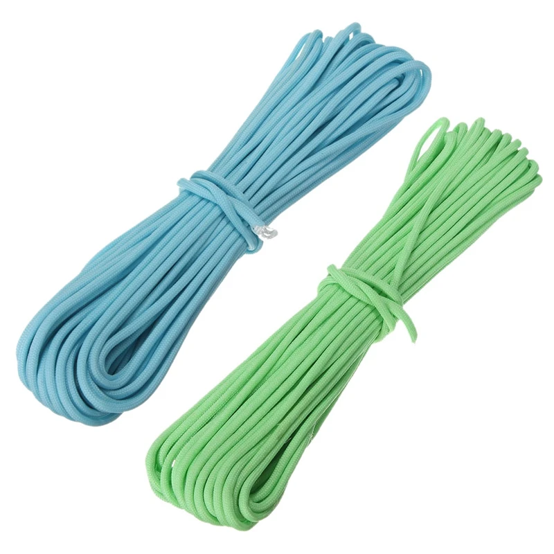 550Lb Paracord Parachute Cord Nylon Luminous Glow In The Dark 9 Core Strand Blue& Green 2 PCS