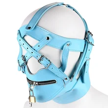 Кожа Harness Head маска капот Маскарад Фетиш маска Косплэй БДСМ костюм лицо пальто связывание
