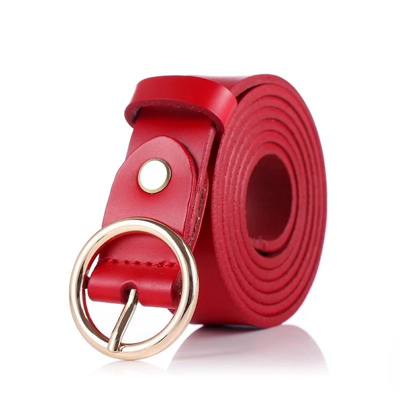 COOLERFIRE модные классические круглые пряжки Дамский широкий ремень женский дизайн Высокое качество Женские повседневные кожаные ремни для джинсов LB007 - Цвет: small-red