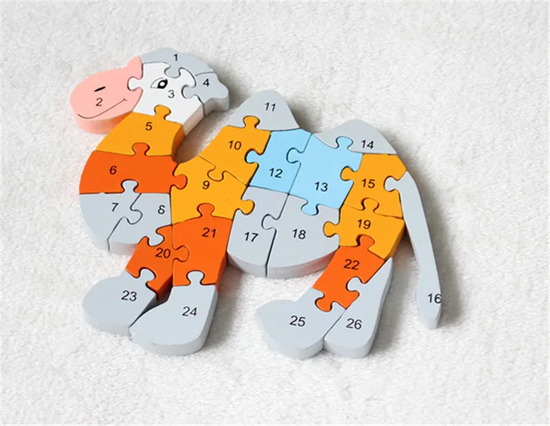 New wooden toy Animal 26 piece English letters and digital cognitive Wooden Jigsaw Puzzle Free shipping
