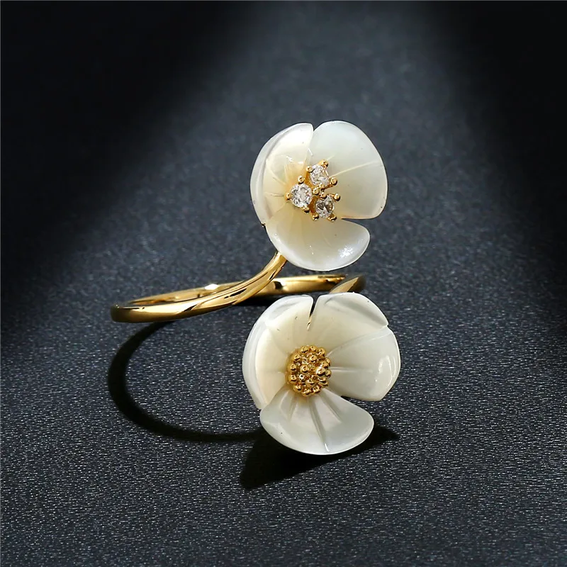 

K's Gadgets Fashion Delicate Shell Flowers Rings All-Gold Color Popular Silver Color Accessories Ring Women