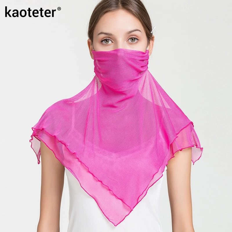 

100% Silk Women's Scarves Ultra-fine Knitted Neck Sets Women Neck Scarf Solid Color Masktype Face Protection Large Mask