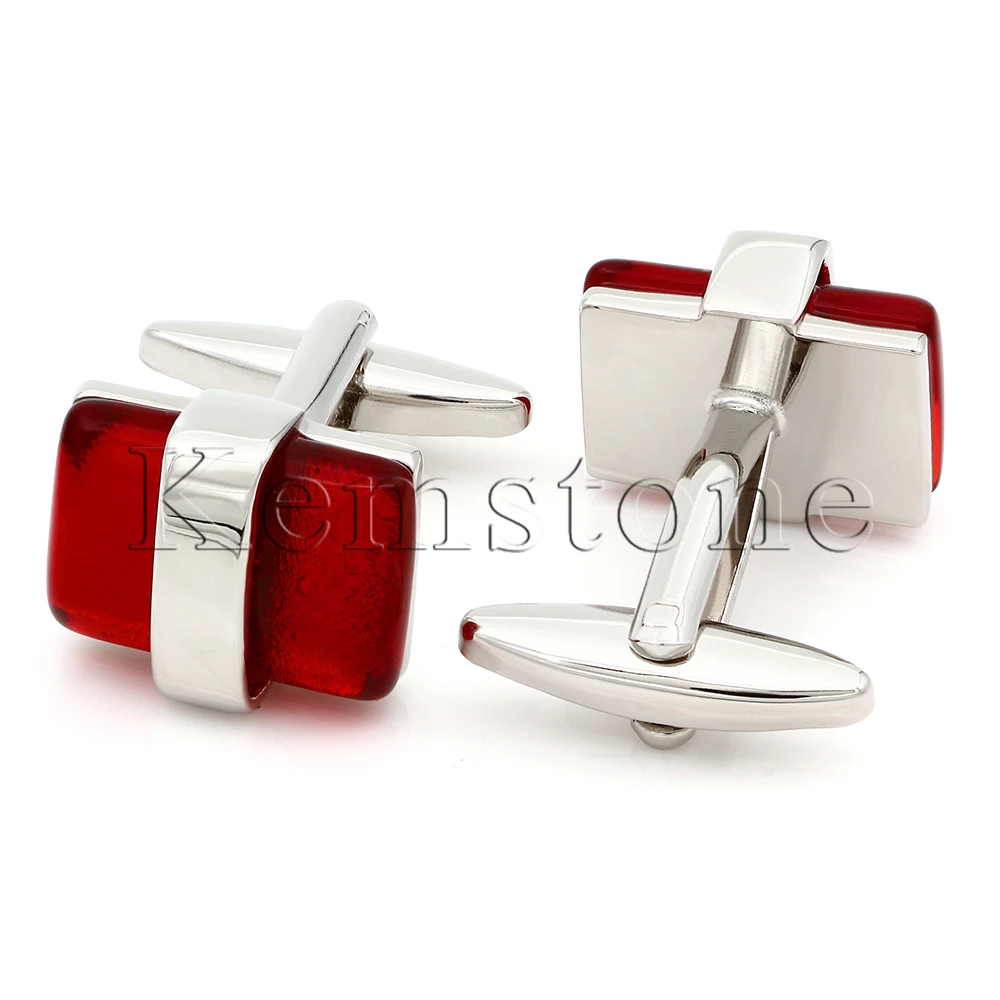 

Kemstone Red Azure Black Blue Opal Square Stone Shirt Cuff Links Simple Cufflinks Jewelry Gifts For Men Women