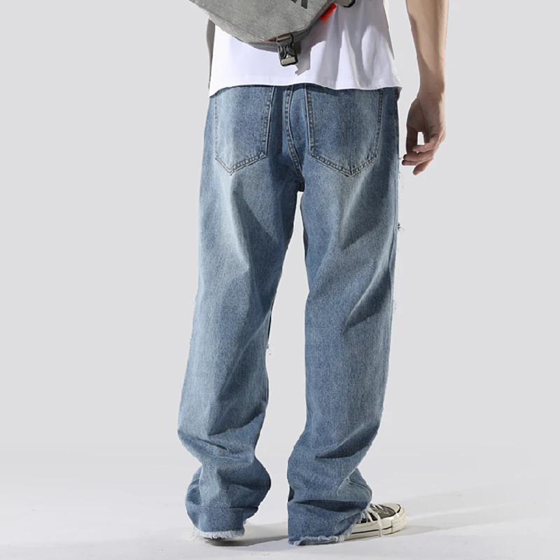 Ins Style Man Patchwork Jeans loose Ripped Holes Men Straight Jean Spring Summer Hip Hop skateboard 5
