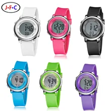 2016 OHSEN marca digital LCD reloj lindo de la manera muchachas de los cabritos rosa correa de Caucho 30 M Niño impermeable de los relojes de alarma de mano relojes