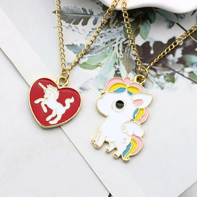 DIY милое ожерелье с единорогами сердце любовь кулон мультфильм Радуга Прямая