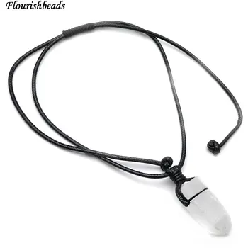 

Natural Rock Crystal Point Stone Pendant Black Wax Cord Chains Necklace Fashion Women Jewelry 10pc/lot