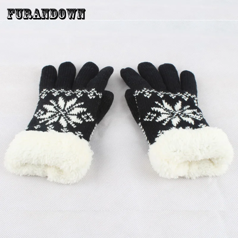 

2019 winter women gloves snowflake knitted mittens touch gloves for phone ladies warm fleece wool gloves