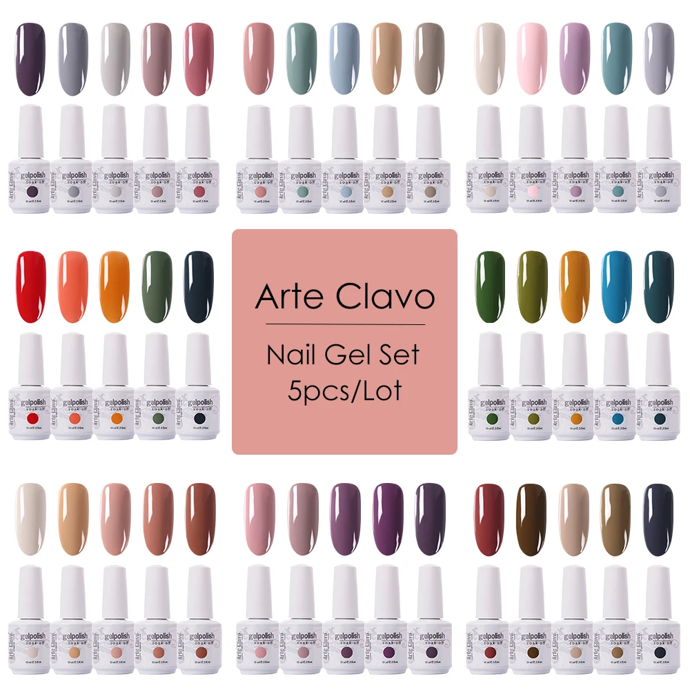 

Arte Clavo 5pcs Pure Color UV Gel Nail Polish Set For Nail Kit Nail Art Gel Varnishes Design Manicure Set Kit Hybrid Gelpolish