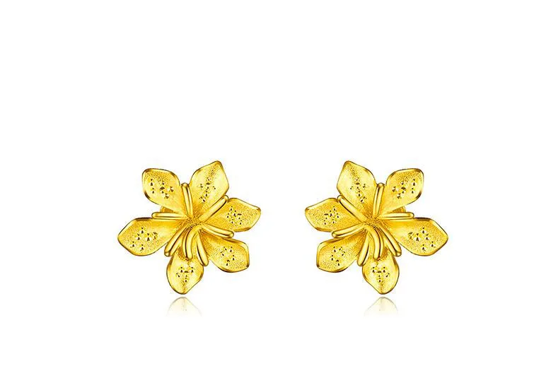 

Best 24K Yellow Gold Earrings Flower Stud Earrings 1.75g