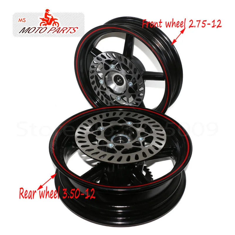 12mm hole 2.75-12inch Front & 3.50-12 Rear Dirt bike Pit Bike 12inch Vacuum Wheel Rim Front and Rear brake disc ainwheels