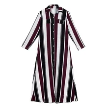 Women Spring Autumn Long Sleeve Stripe Maxi Dresses Turn-Down Collar Button Lace Long Shirt Dress long sleeve button down mini shift dress