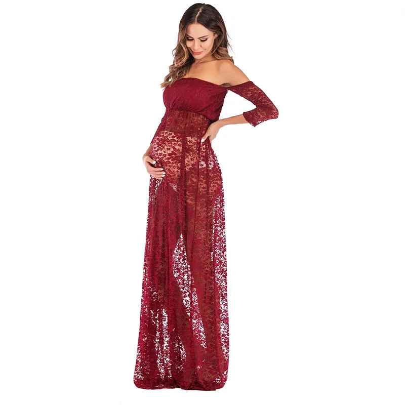 

Lace Maxi Long Dresses for Pregnant Women Summer Sexy Off Shoulder Maternity Dress Photography Pregnancy Dress for Photo Shoot
